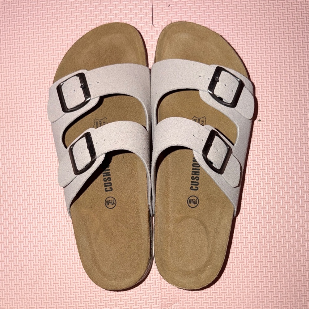 Cushionaire Double Buckle Sandals (Light Gray with White Bottoms)